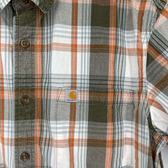 Carhartt Relaxed Fit Plaid Button Down Collared Shirt Men's Large Green Orange - Picture 6 of 7
